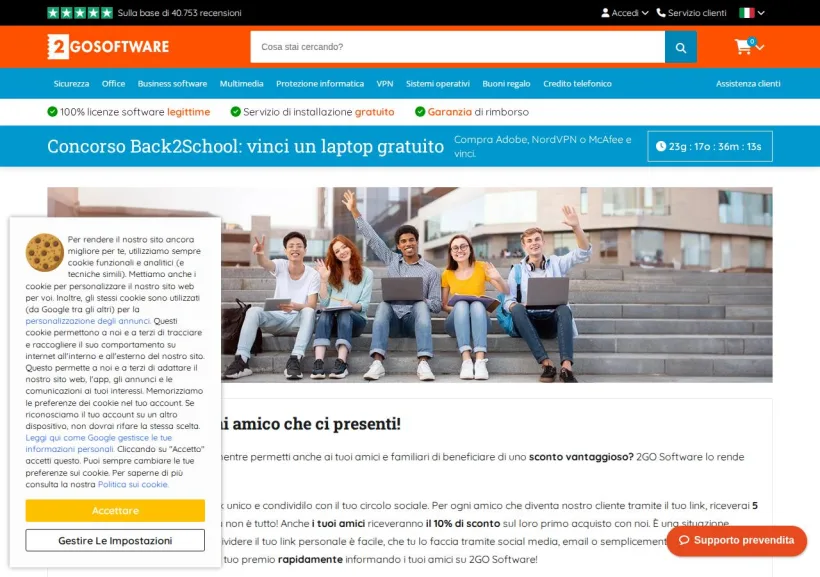 Schermata della pagina offerta di 2GO Software
