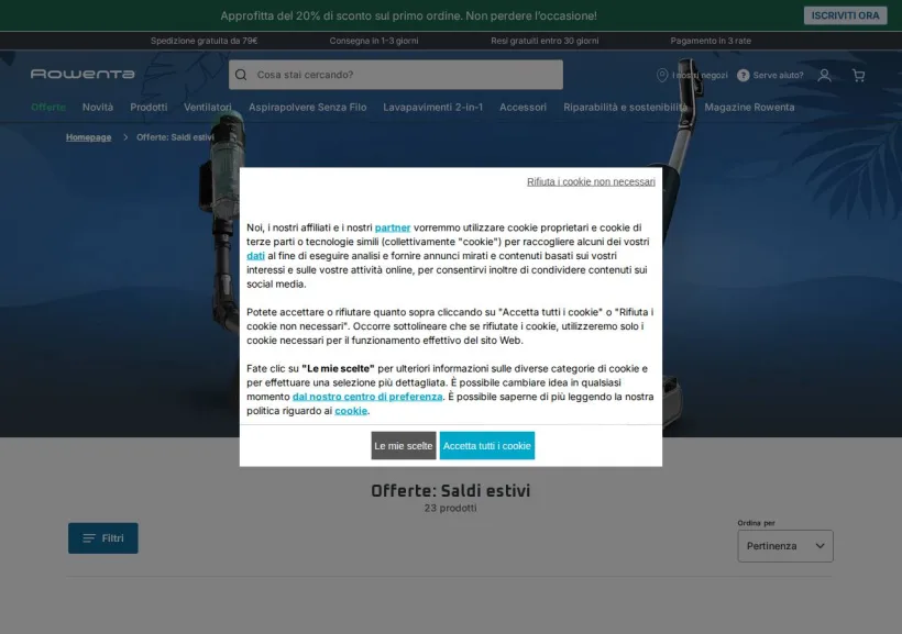 Schermata della pagina offerta di Rowenta