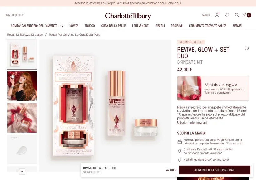 Schermata della pagina offerta di Charlotte Tilbury