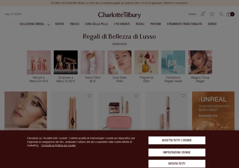 Schermata della pagina offerta di Charlotte Tilbury