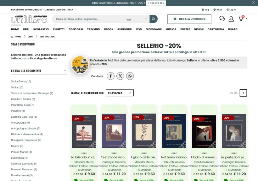 Schermata della pagina offerta di Unilibro
