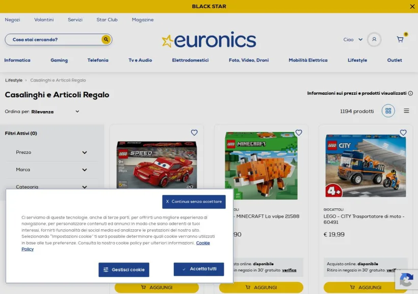 Schermata della pagina offerta di Euronics