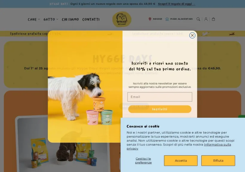 Schermata della pagina offerta di Hygge petfood