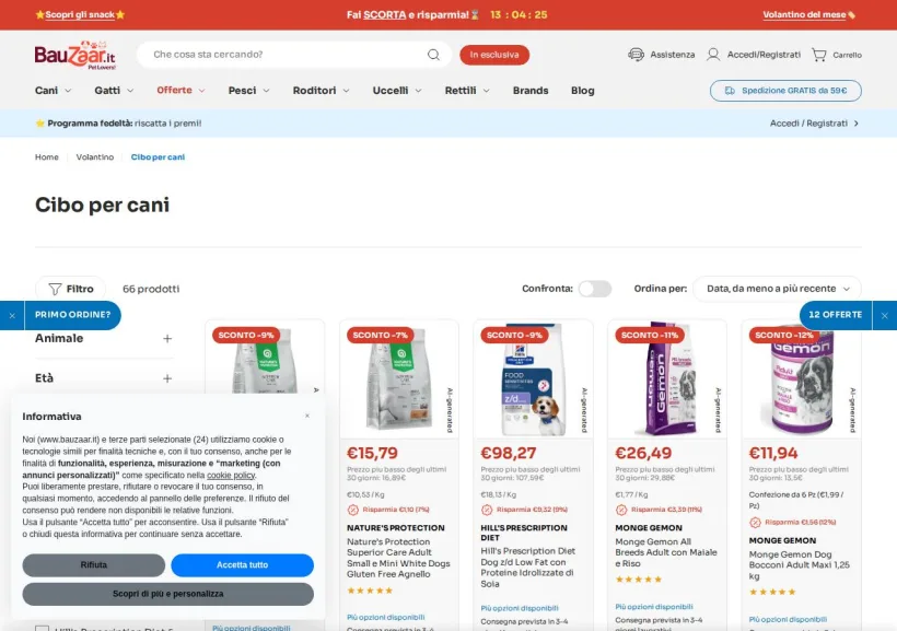 Schermata della pagina offerta di Bauzaar