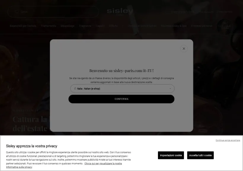 Schermata della pagina offerta di Sisley Paris