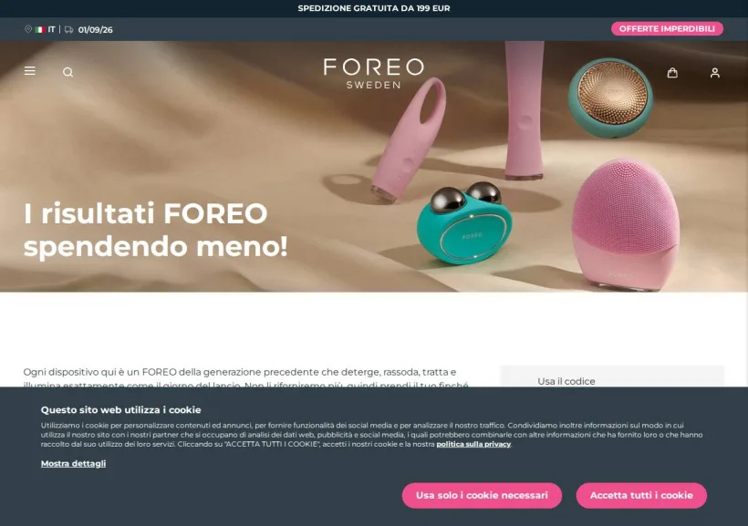 Schermata della pagina offerta di FOREO