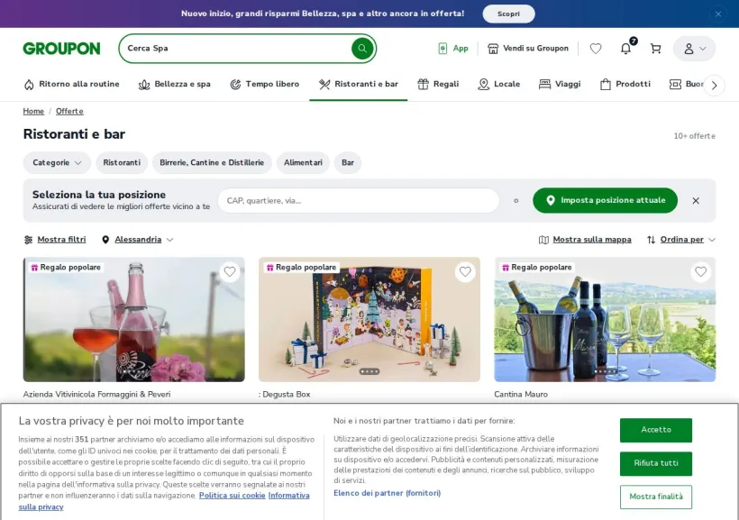 Schermata della pagina offerta di Groupon