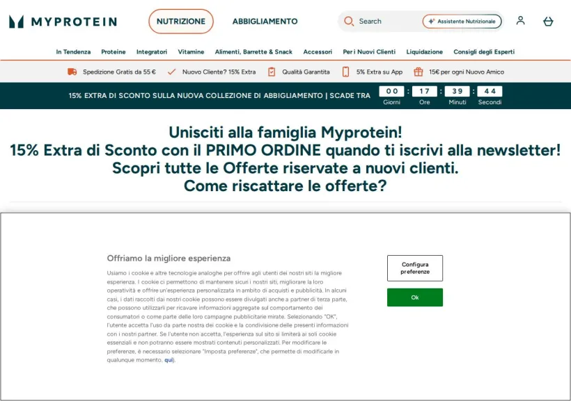 Schermata della pagina offerta di MyProtein