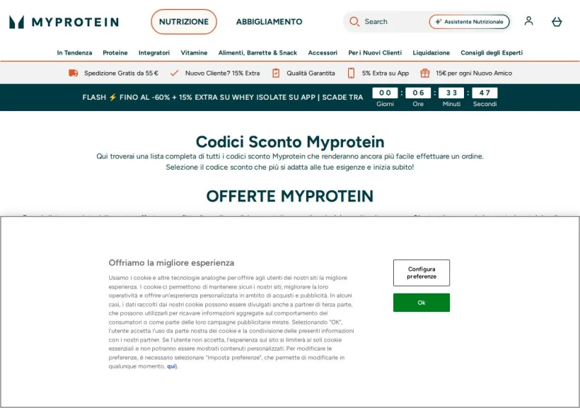 Schermata della pagina offerta di MyProtein