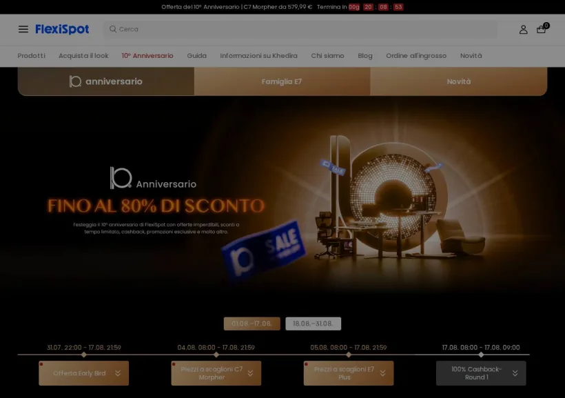 Schermata della pagina offerta di Flexispot