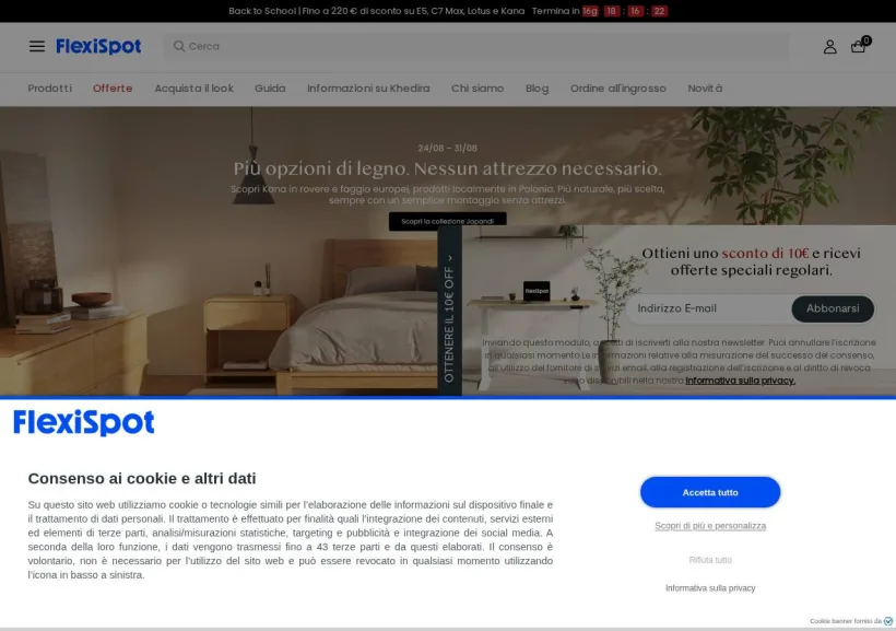 Schermata della pagina offerta di Flexispot
