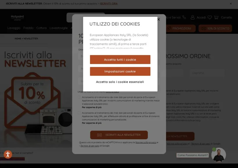 Schermata della pagina offerta di Hotpoint