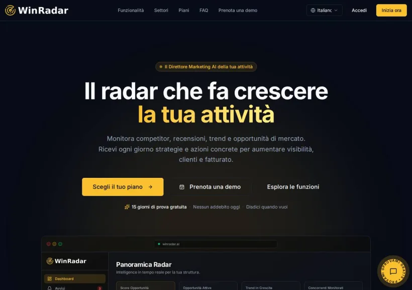 Schermata della pagina offerta di Winradar.ai
