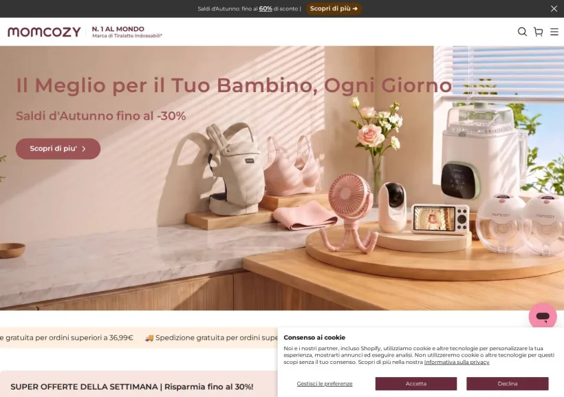 Schermata della pagina offerta di Momcozy