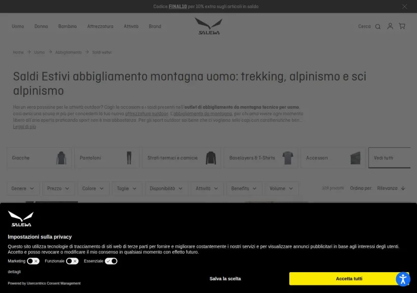 Schermata della pagina offerta di Salewa