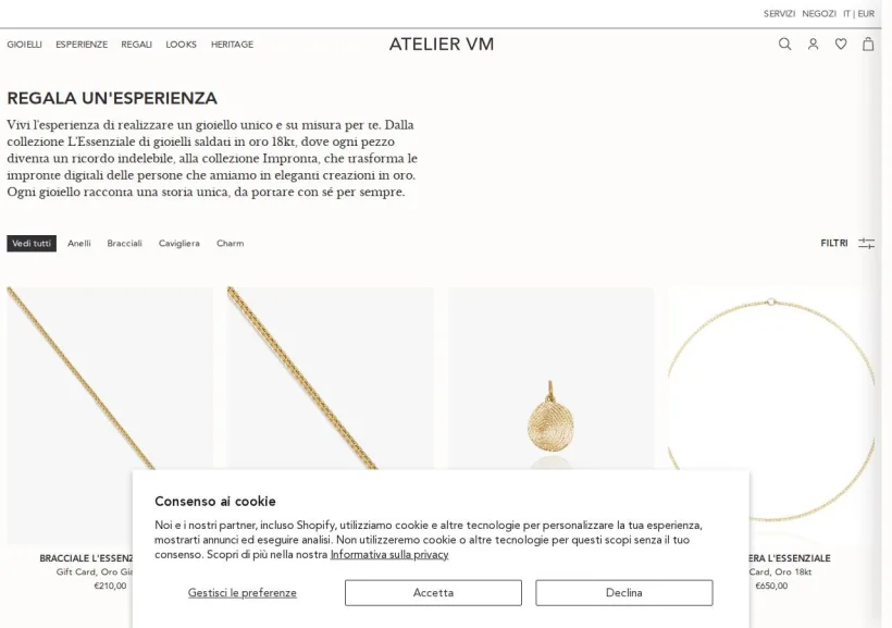Schermata della pagina offerta di Atelier VM