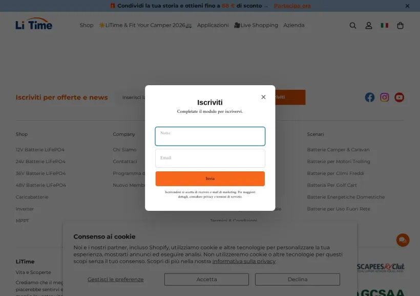 Schermata della pagina offerta di LiTime