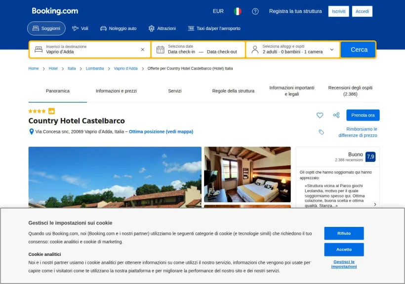 Schermata della pagina offerta di Booking