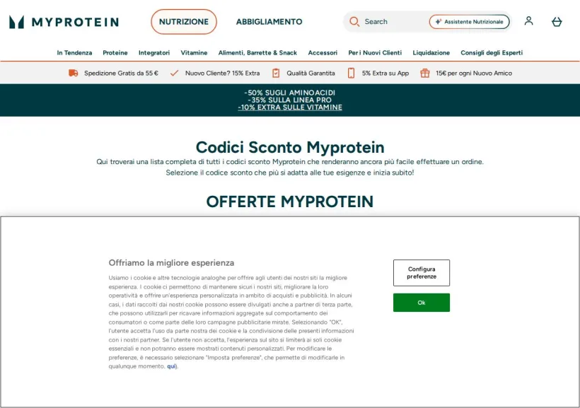Schermata della pagina offerta di MyProtein