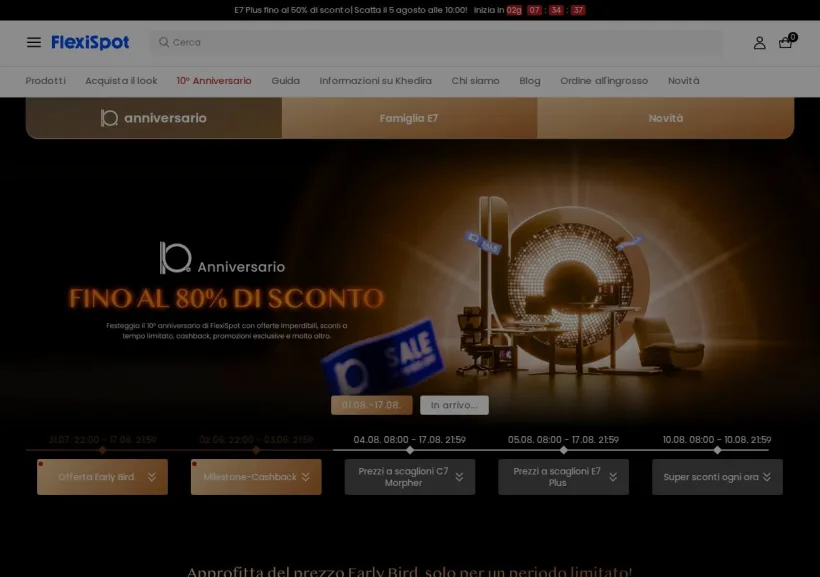 Schermata della pagina offerta di Flexispot
