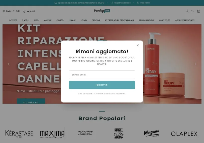 Schermata della pagina offerta di VanityStock.com