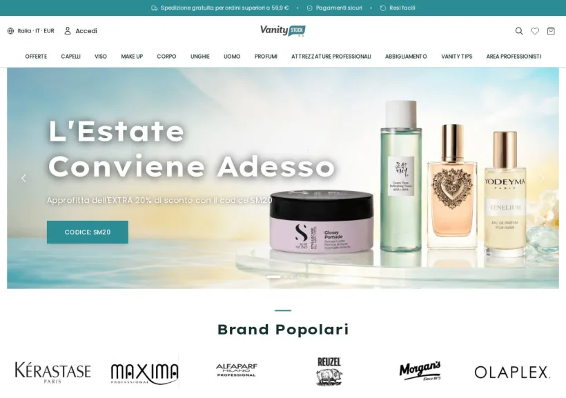 Schermata della pagina offerta di VanityStock.com