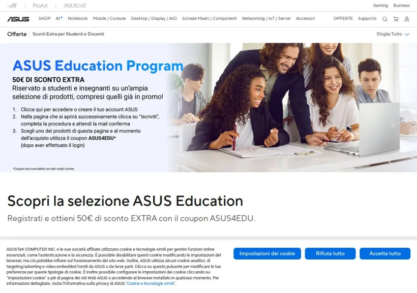 Schermata della pagina offerta di Asus
