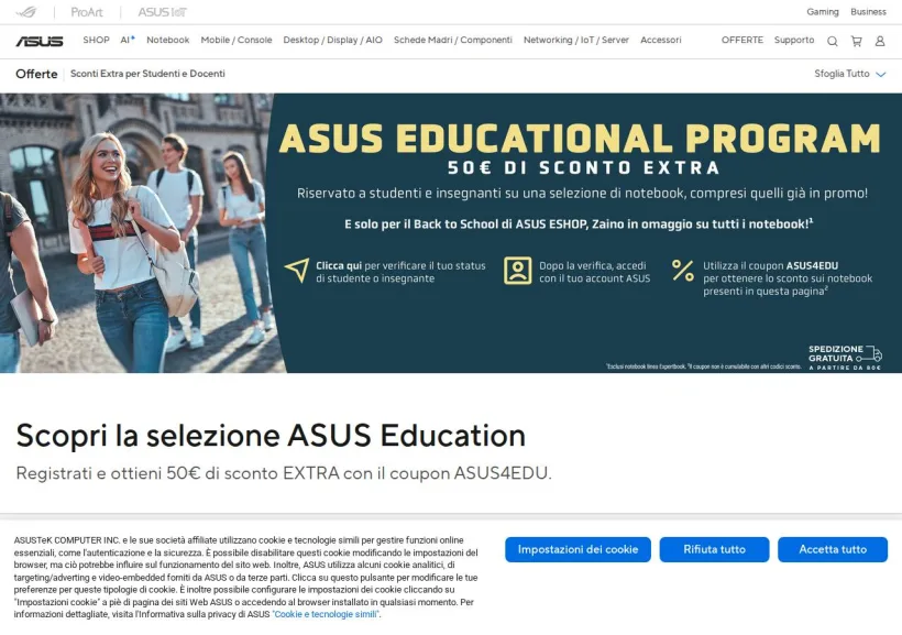 Schermata della pagina offerta di Asus