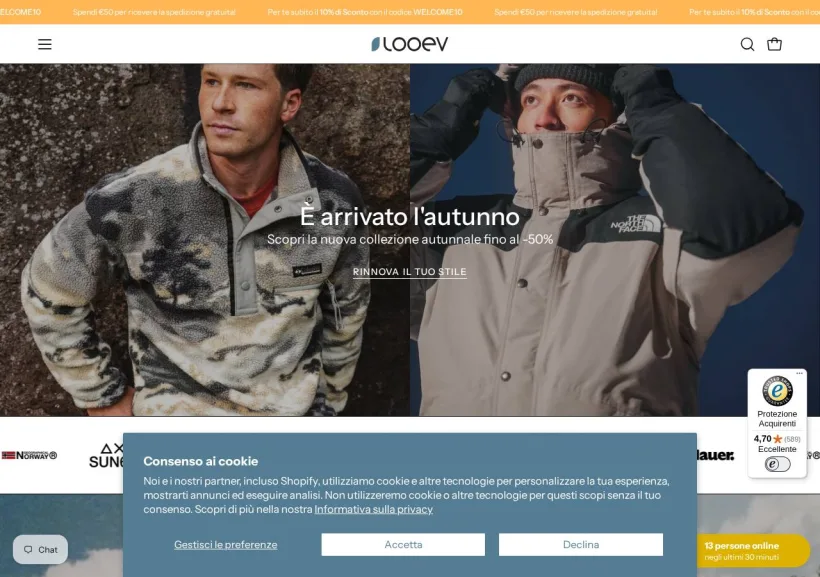 Schermata della pagina offerta di Looev