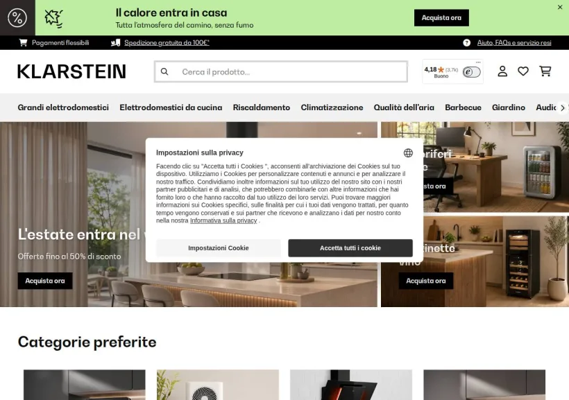 Schermata della pagina offerta di Klarstein