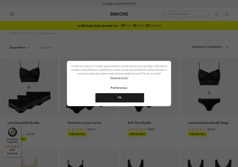 Schermata della pagina offerta di Snocks