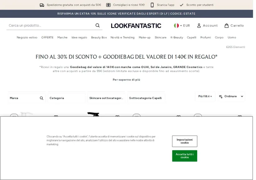 Schermata della pagina offerta di Look Fantastic