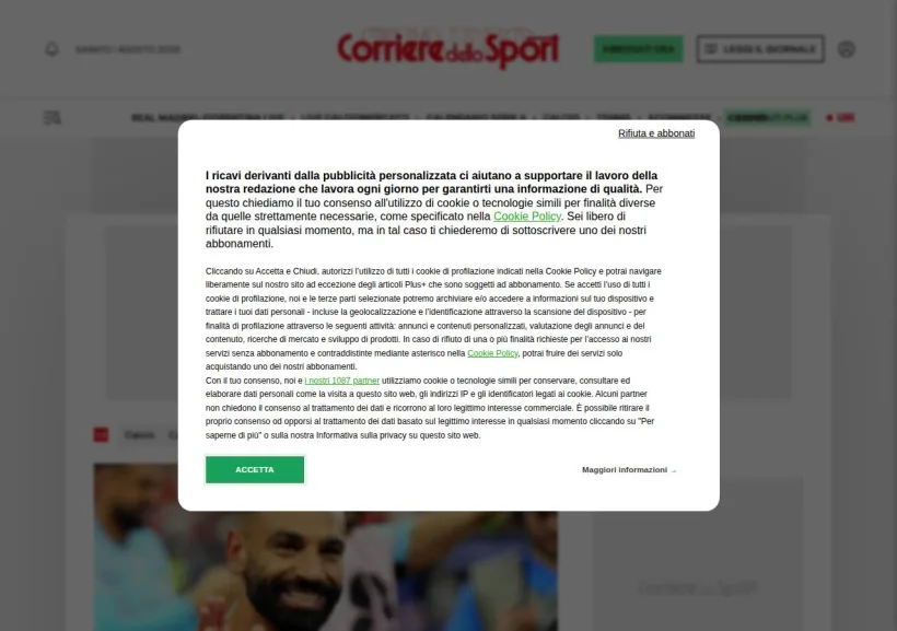 Schermata della pagina offerta di Corriere dello Sport