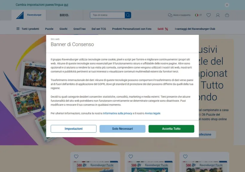 Schermata della pagina offerta di Ravensburger