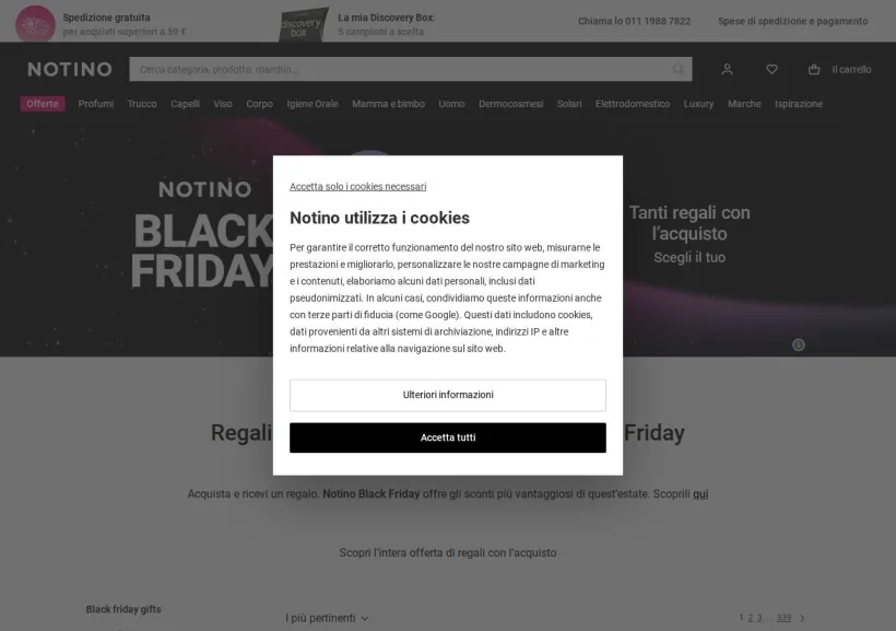 Schermata della pagina offerta di Notino