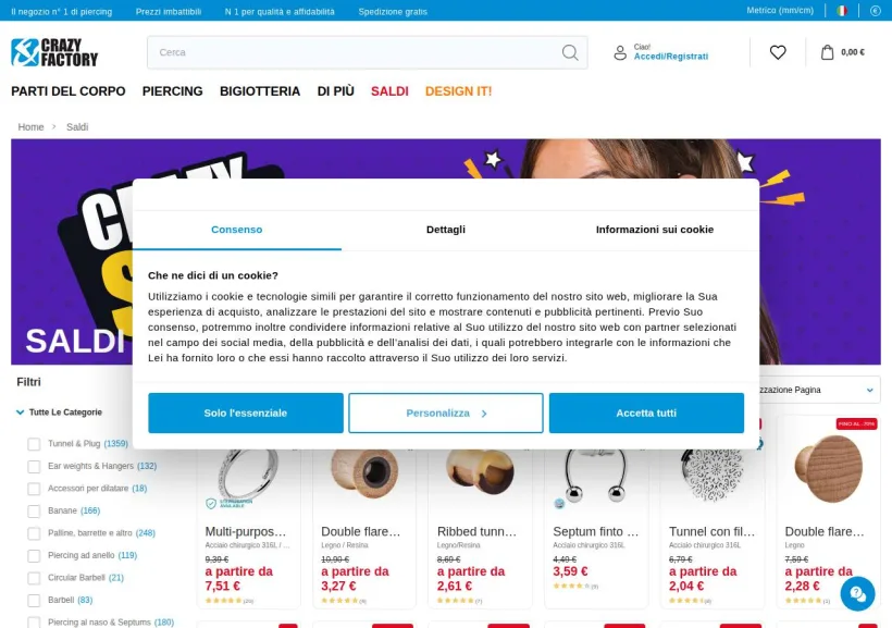Schermata della pagina offerta di Crazy Factory