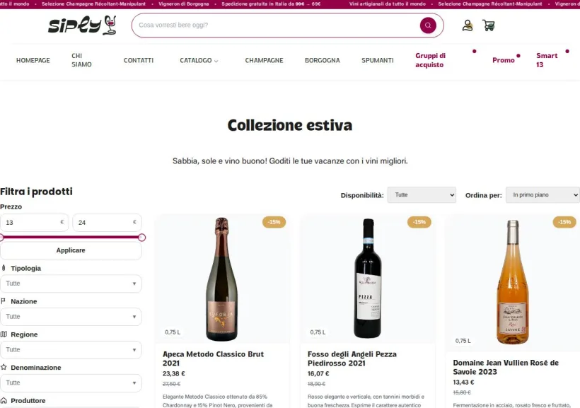 Schermata della pagina offerta di Siply