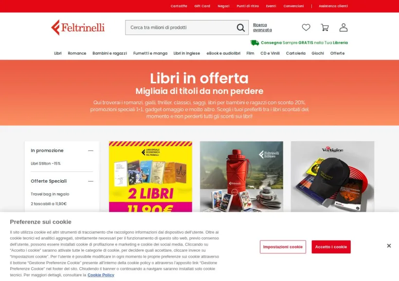 Schermata della pagina offerta di La Feltrinelli