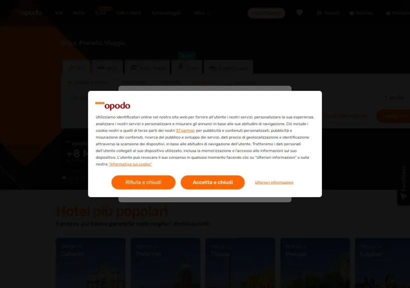Schermata della pagina offerta di Opodo