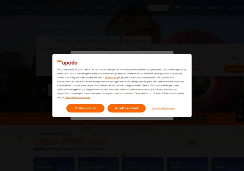 Schermata della pagina offerta di Opodo