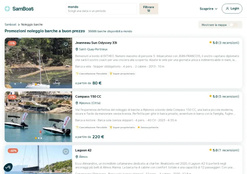 Schermata della pagina offerta di SamBoat