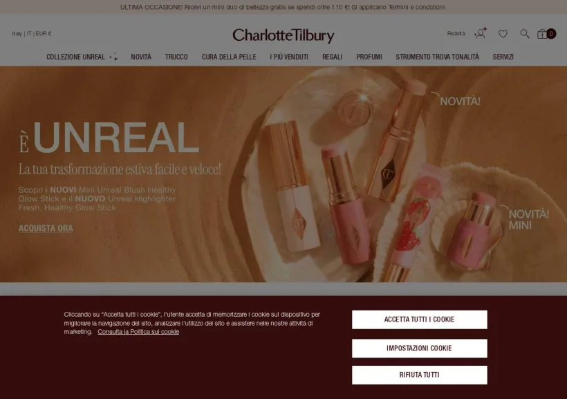 Schermata della pagina offerta di Charlotte Tilbury