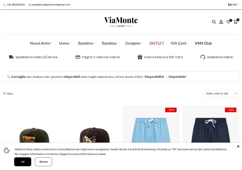 Schermata della pagina offerta di Via Monte Shop