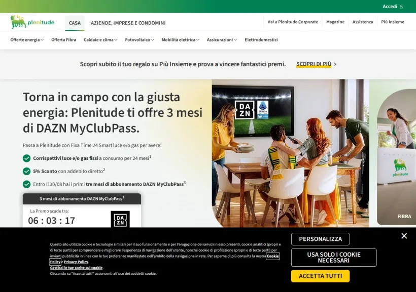 Schermata della pagina offerta di Eni Plenitude