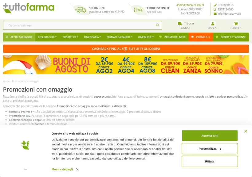 Schermata della pagina offerta di Tuttofarma