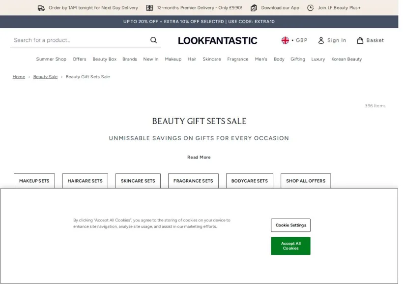 Schermata della pagina offerta di Look Fantastic