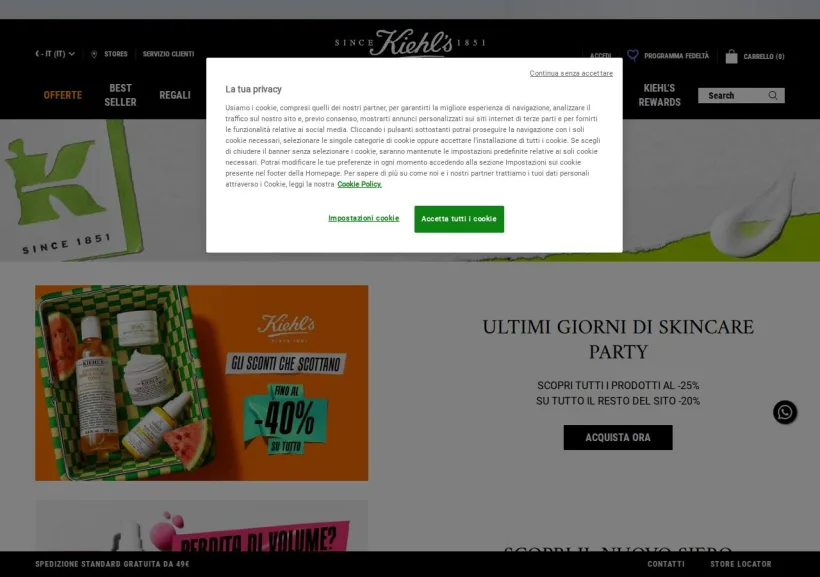Schermata della pagina offerta di Kiehl’s