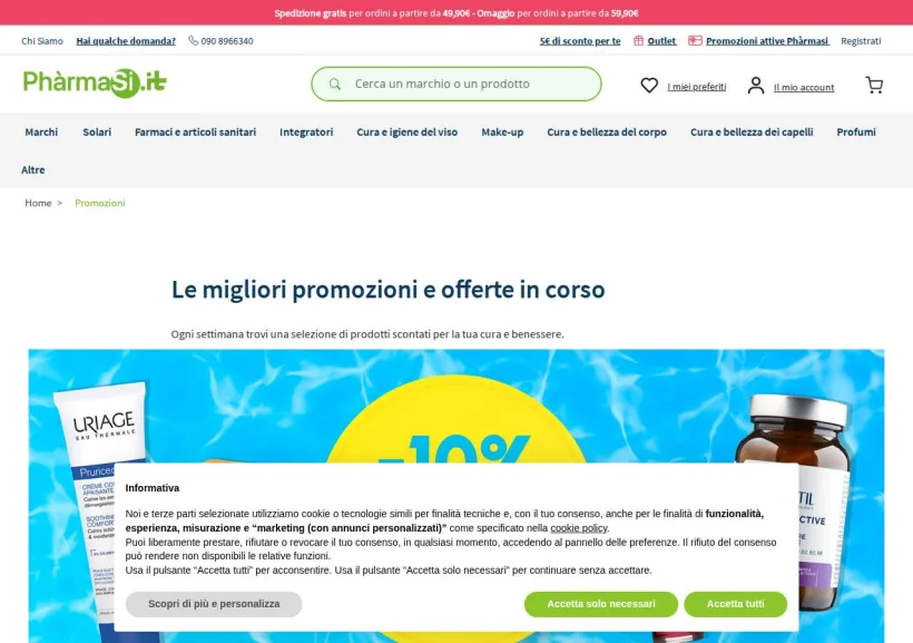 Schermata della pagina offerta di Pharmasi
