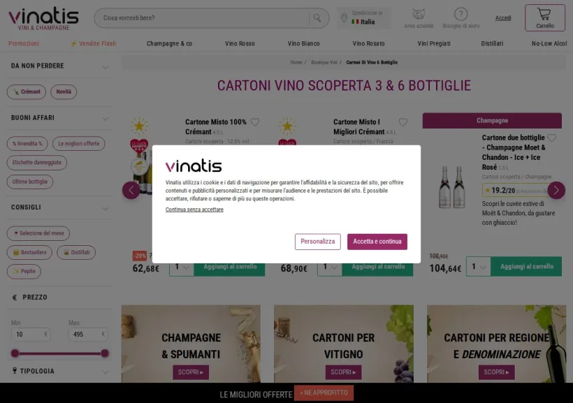 Schermata della pagina offerta di Vinatis
