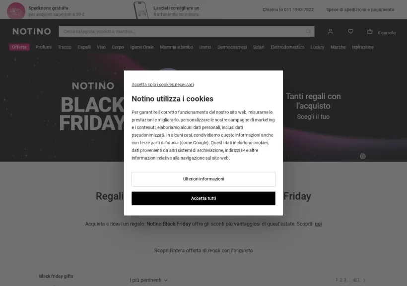 Schermata della pagina offerta di Notino